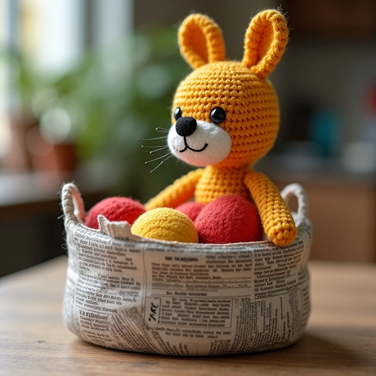Teste de resistência de um cesto de jornal de amigurumi com pesos.