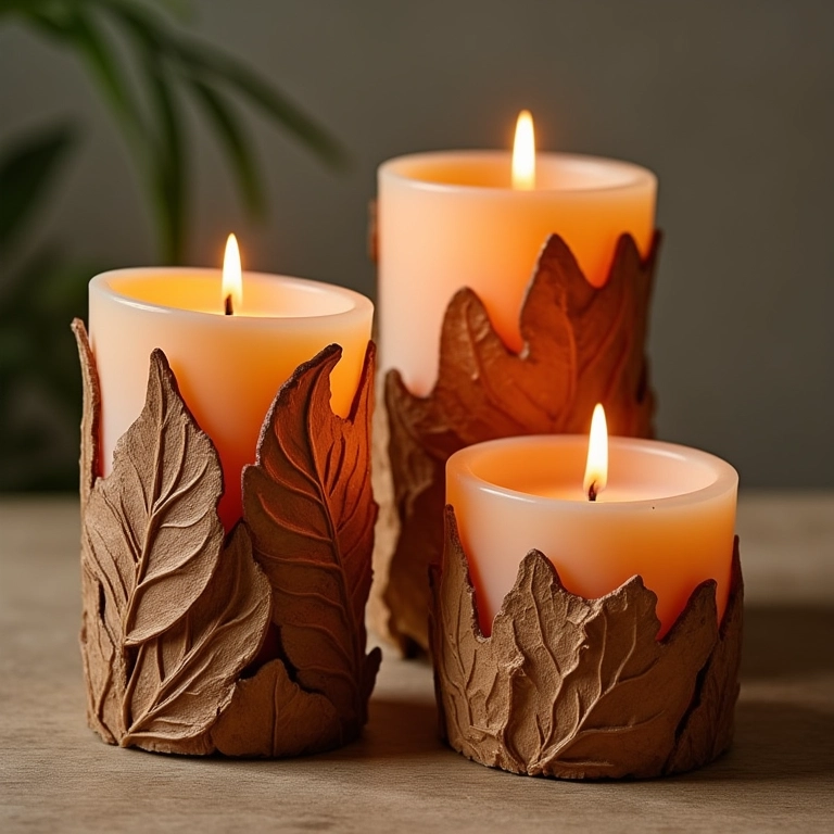 Texturas naturais em esculturas de vela.