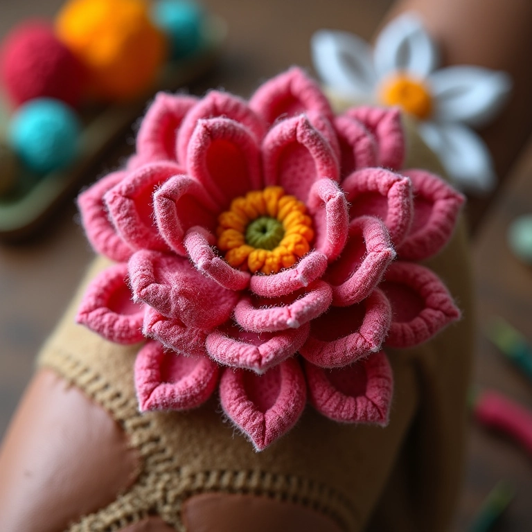 Tiara com flor de crochê de múltiplas camadas.