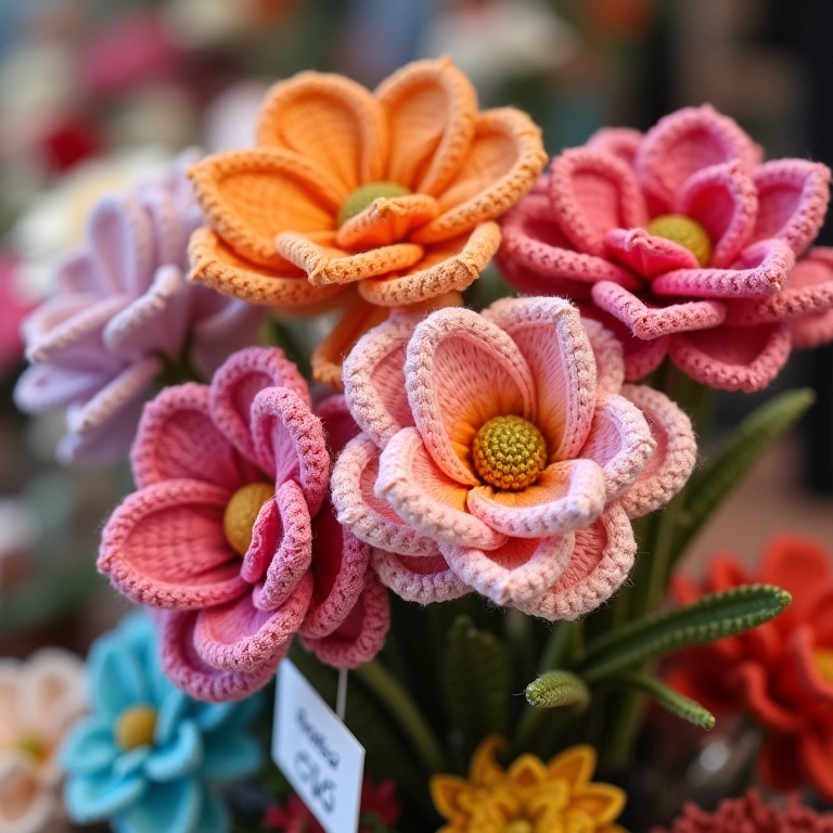 Tiaras com flor de fita de cetim em amigurumi à venda.