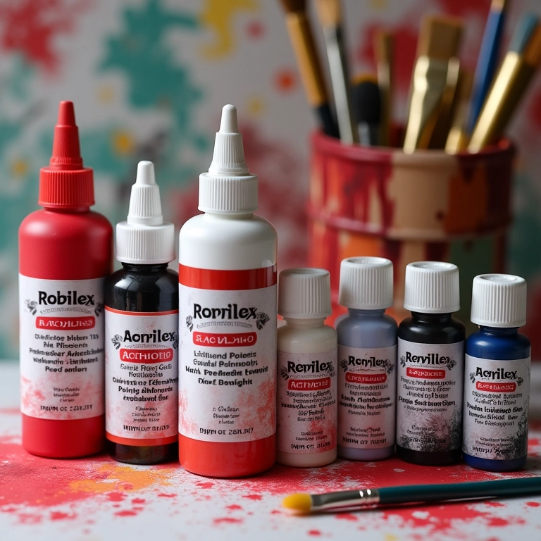 Tintas Acrílicas da Acrilex em vermelho, branco e preto para artesanato.