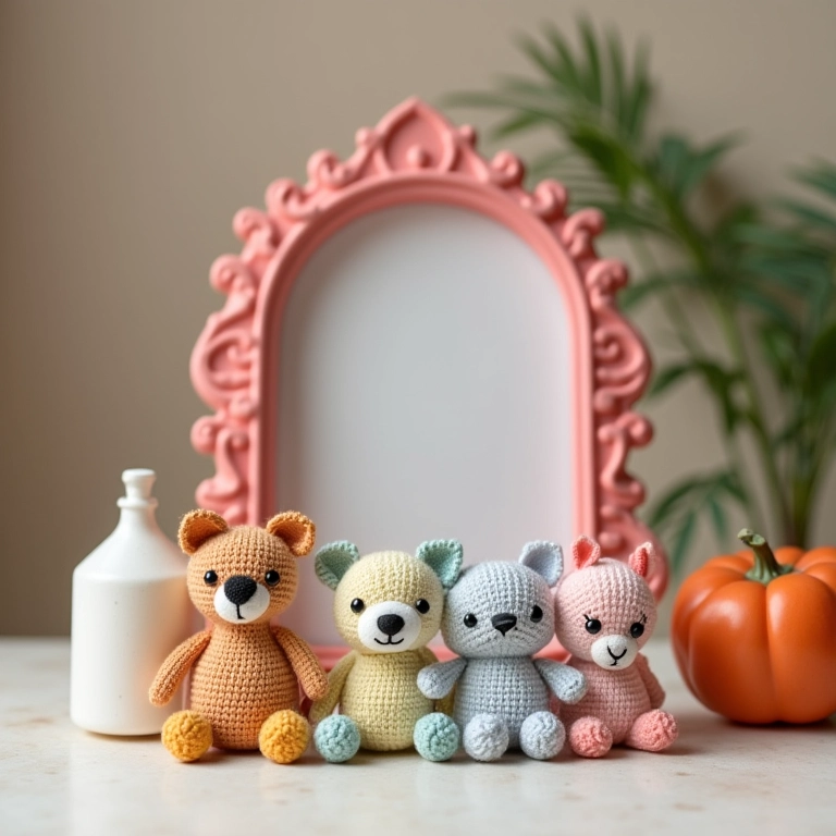 Tipos de cola ao lado de um amigurumi de porta-retrato de EVA em crochê.