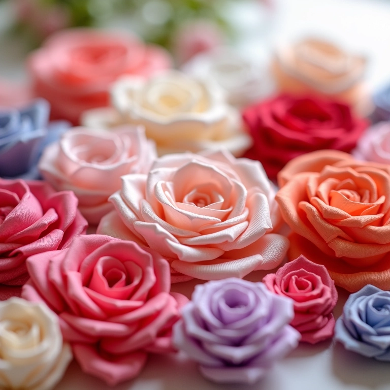 Tipos de fitas de cetim para flores de crochê.