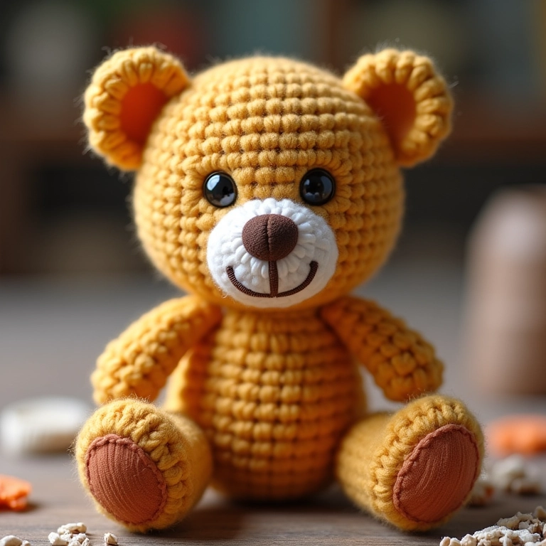 Urso amigurumi com detalhes em EVA.