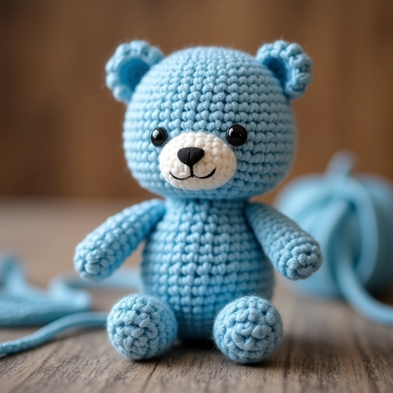 Urso amigurumi com técnica pouring clássica.