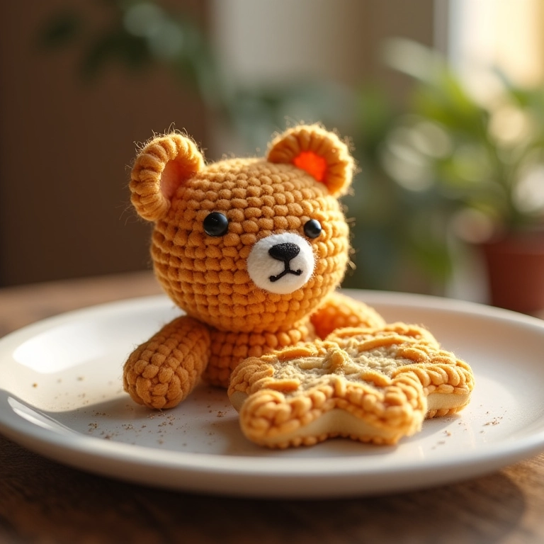 Urso amigurumi inspirado em biscoito decorado.