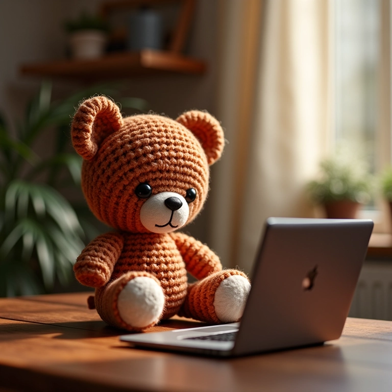Urso de amigurumi com artigo do Artesanato na Rede.