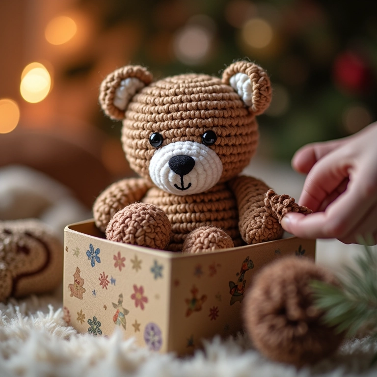 Urso de amigurumi em caixa MDF, presente especial.
