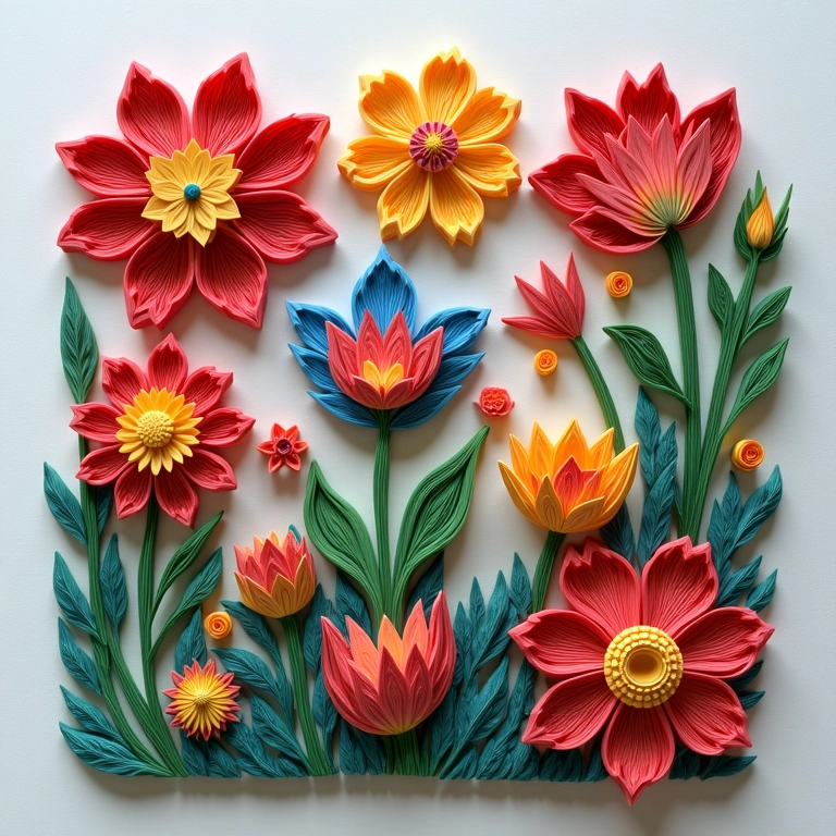 Variação de formas e tamanhos em um design de quilling.