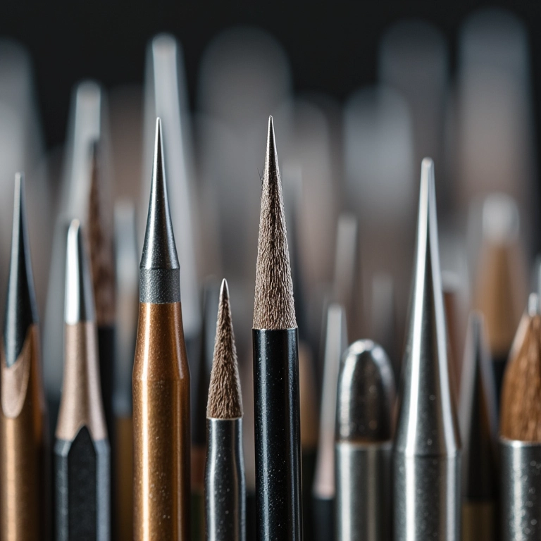 Variedade de agulhas da Círculo, em close-up, mostrando os diferentes tamanhos e materiais.