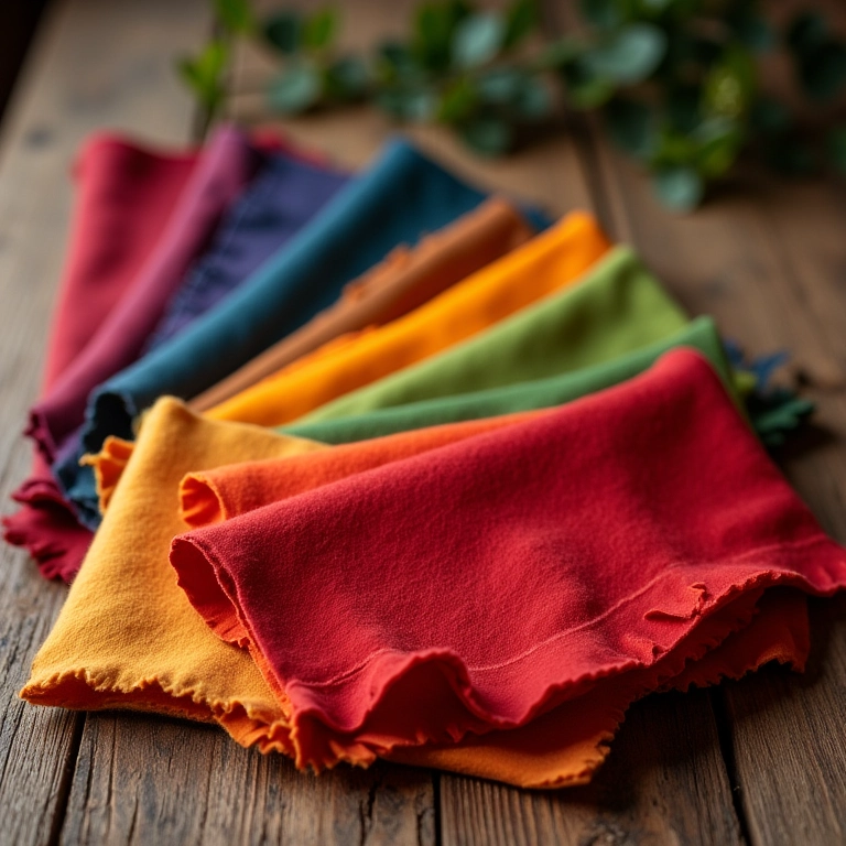 Variedade de feltro Santa Fé colorido em mesa de madeira rústica.