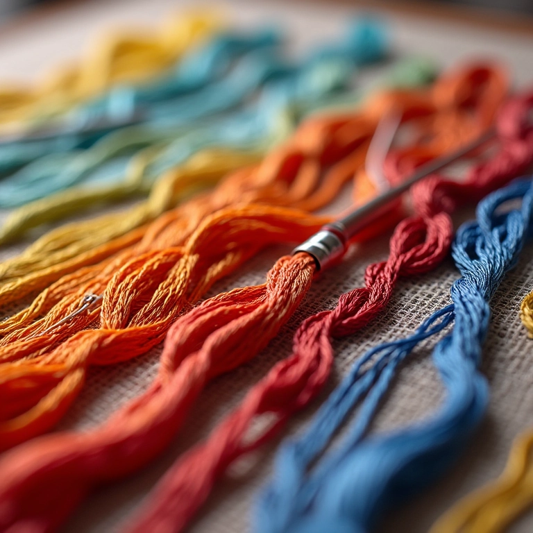 Tipos de bordados: conheça os pontos mais bonitos Variedade de linhas coloridas e agulhas de bordado sobre linho, mostrando a beleza do artesanato brasileiro.