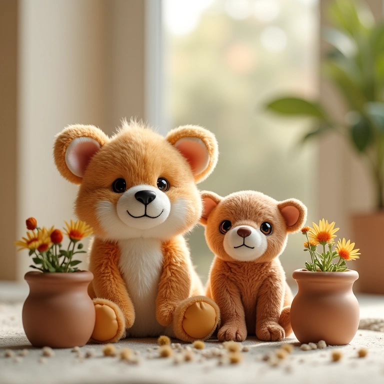 Vasinhos com sementes de flores e animais em amigurumi.