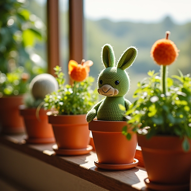 Vasinhos de plantas criativos de amigurumi.