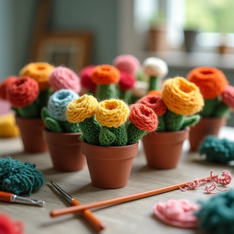 Vasinhos de suculentas em amigurumi.