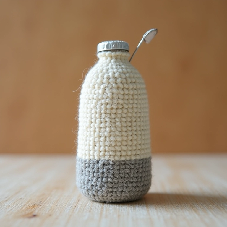 Vaso de crochê com acabamento em cimento.