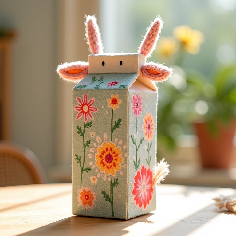 Vaso de crochê com pintura geométrica.