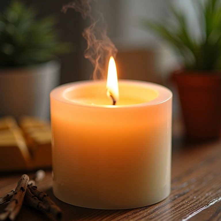 Vela de cera de soja com intensa difusão de aroma no ar.