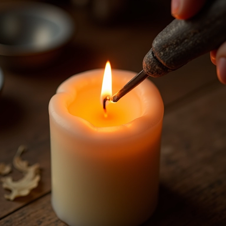 Vela sendo aquecida para facilitar a escultura.