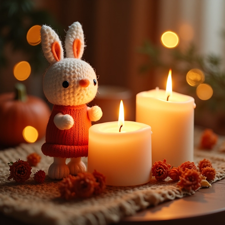Velas aromáticas personalizadas de amigurumi para lembrancinha de batizado.