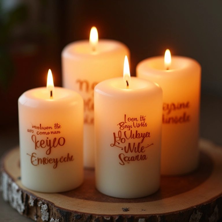 Velas com mensagens personalizadas esculpidas.