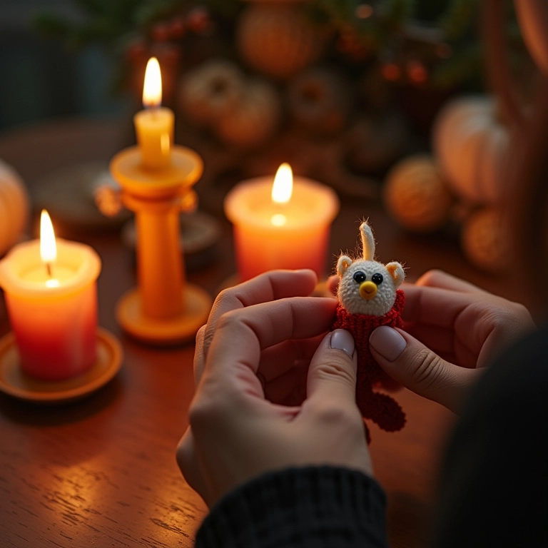 Velas e castiçais de crochê amigurumi.