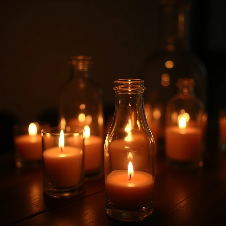 Velinhas flutuantes em garrafinhas.