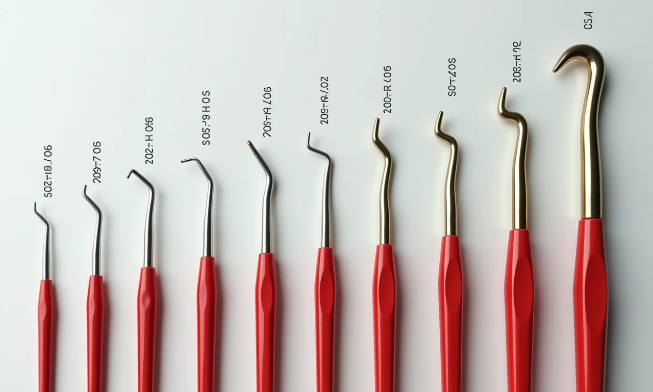 Agulhas de crochê de diferentes tamanhos.