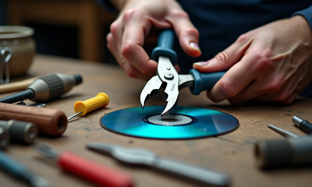 Alicate para corte de CDs da Famastil em uso.