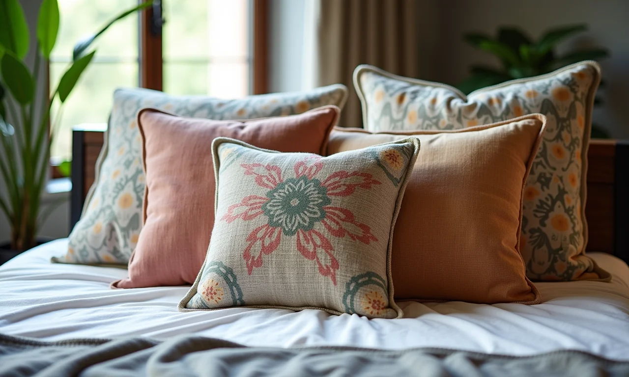 Almofadas customizadas em uma cama confortável e estilosa.