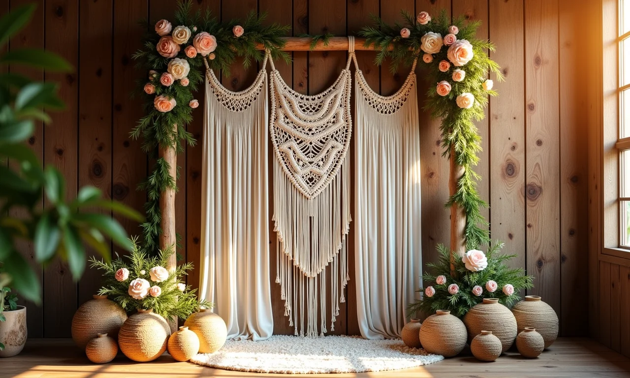 Altar de casamento DIY com macramê e flores