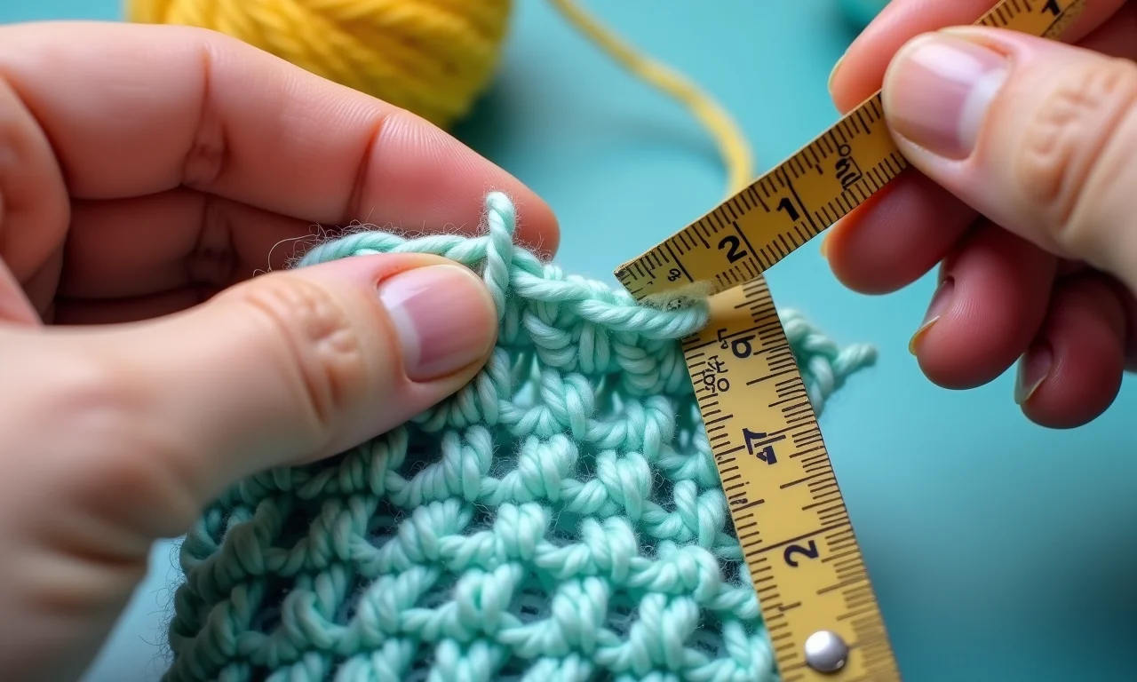Amostra de crochê com fita métrica.