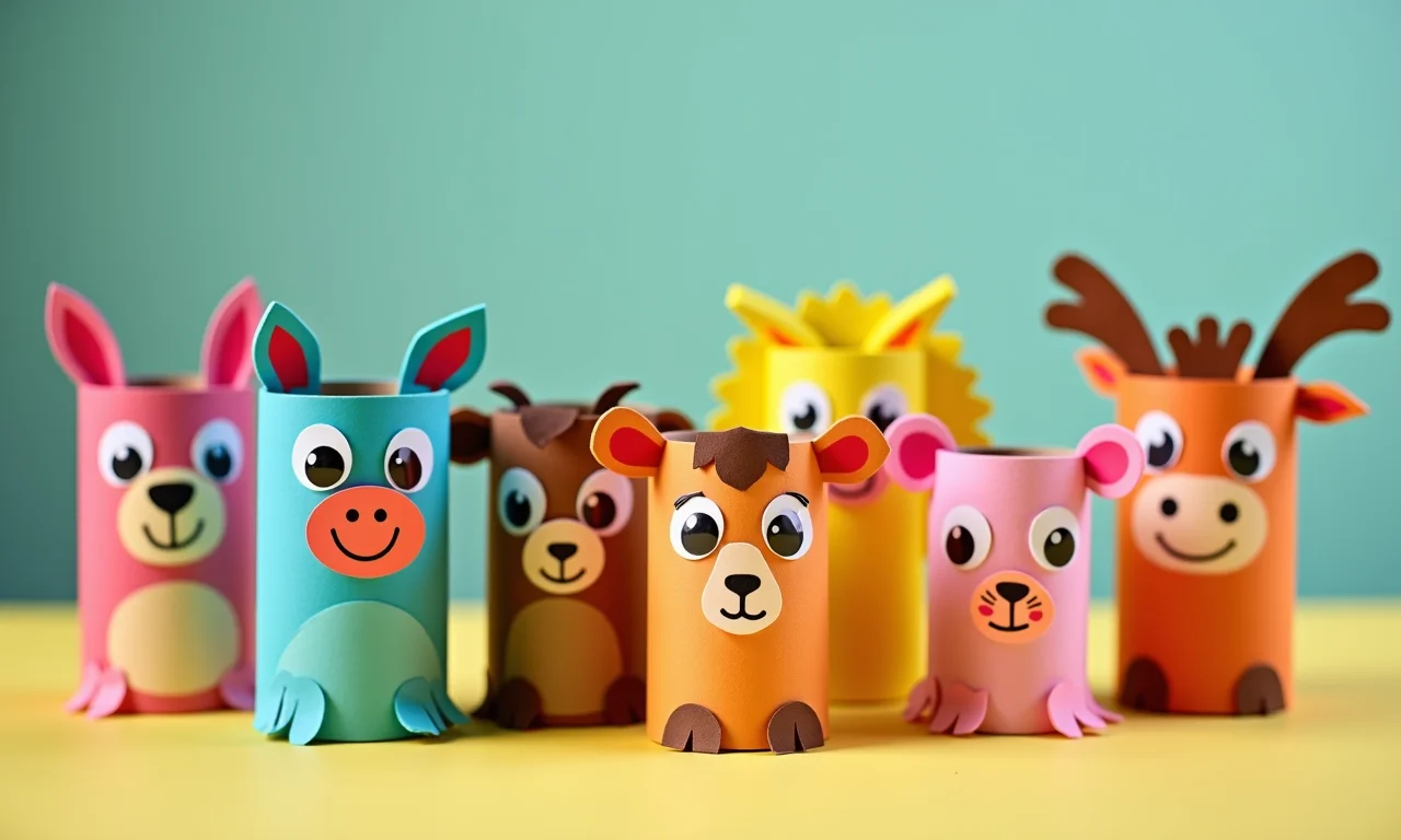 Animais divertidos feitos com rolinhos de papel higiênico.
