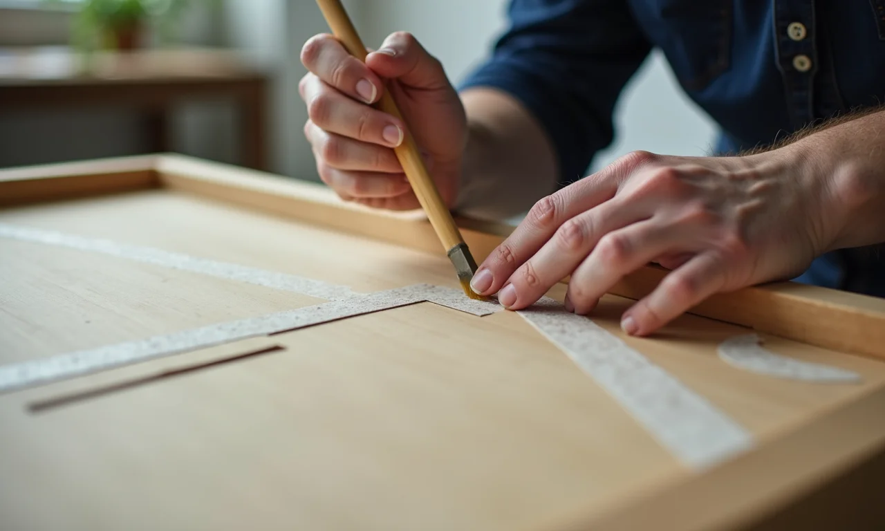 Aplicando fita adesiva para pintura em MDF.