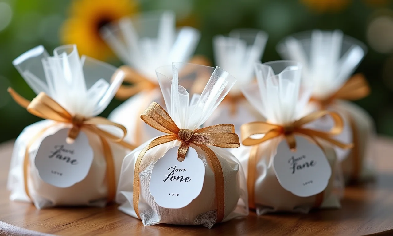 Apresentação elegante das lembrancinhas de casamento