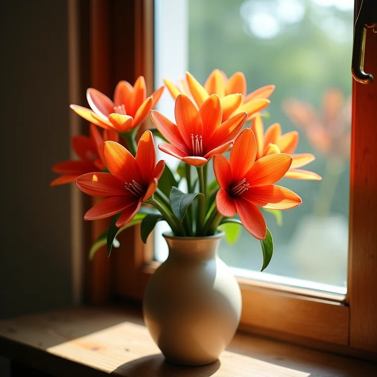 Arranjo de flores de EVA em vaso na janela