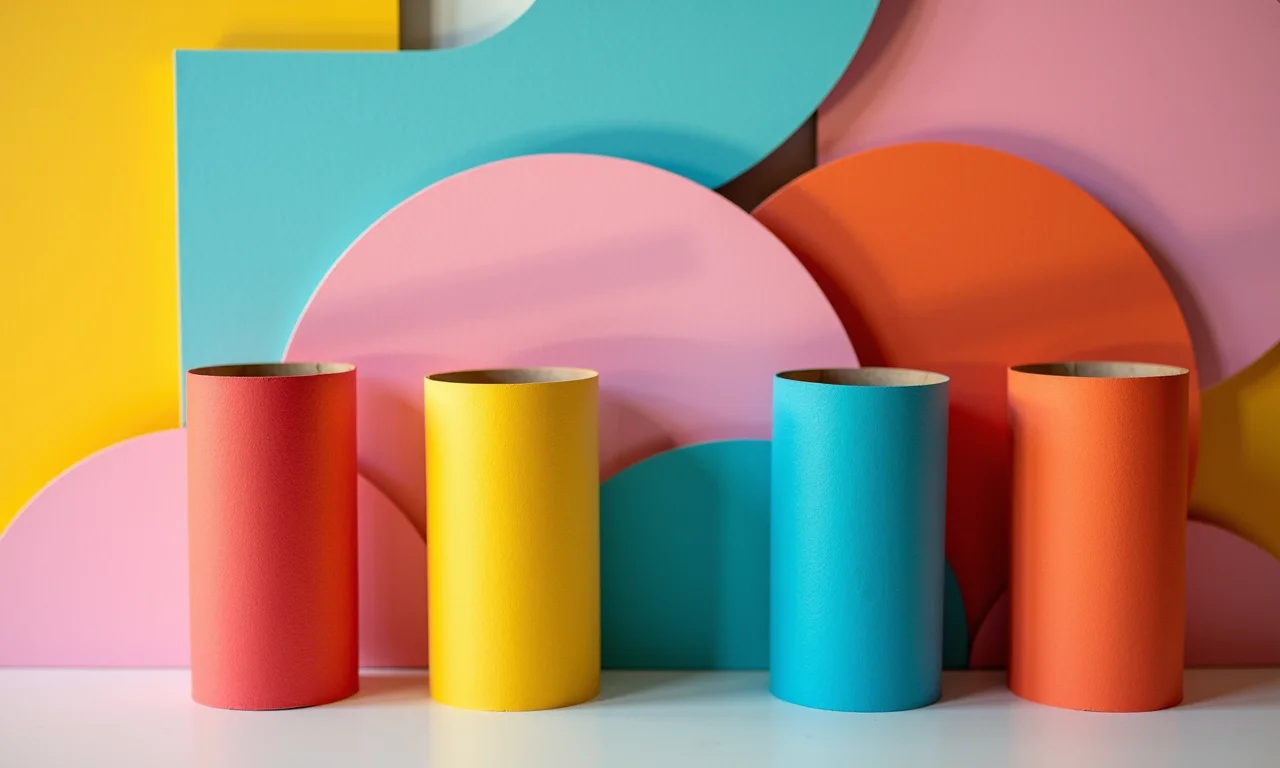 Arte abstrata feita com rolinhos de papel higiênico.