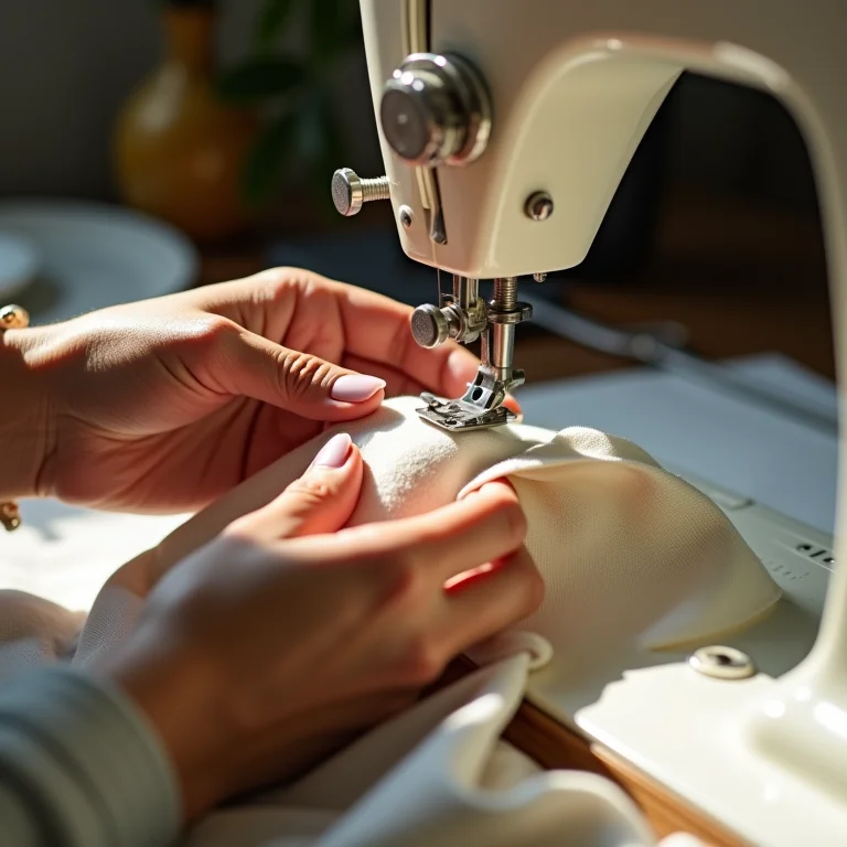 Artesã costurando ovo de tecido em máquina de costura vintage