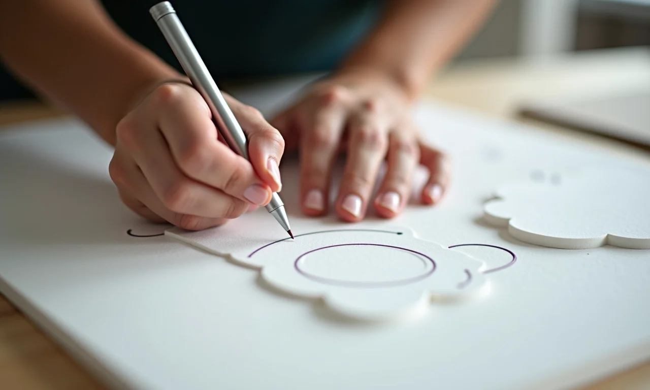 Artesã traçando molde em EVA sem marcar.