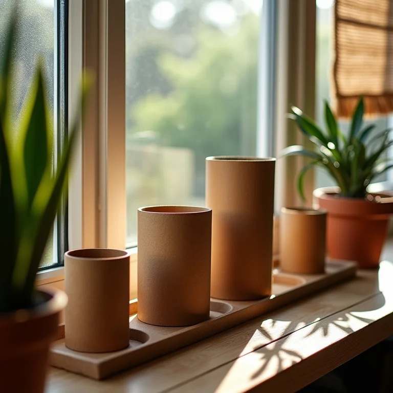 Artesanato com rolinho de papel higiênico decorando estante