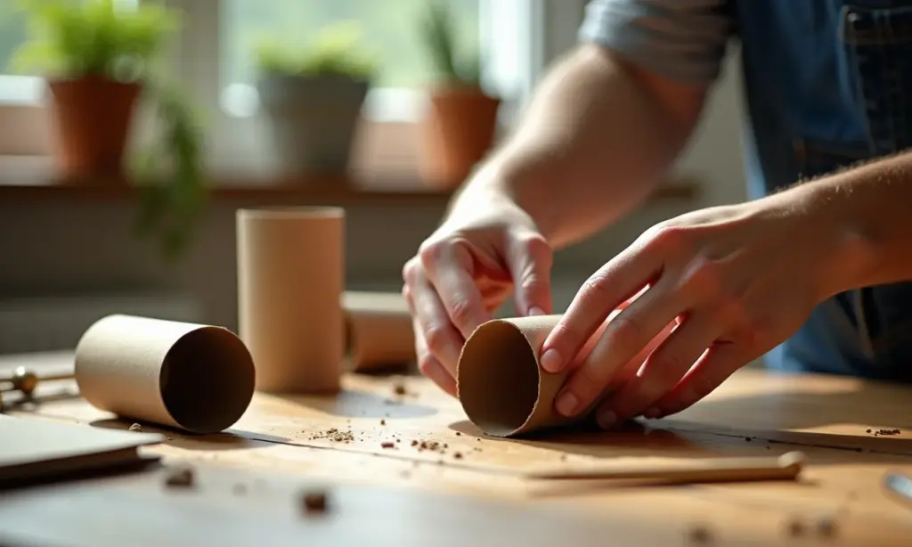 Artesanato criativo com rolos de papel higiênico.