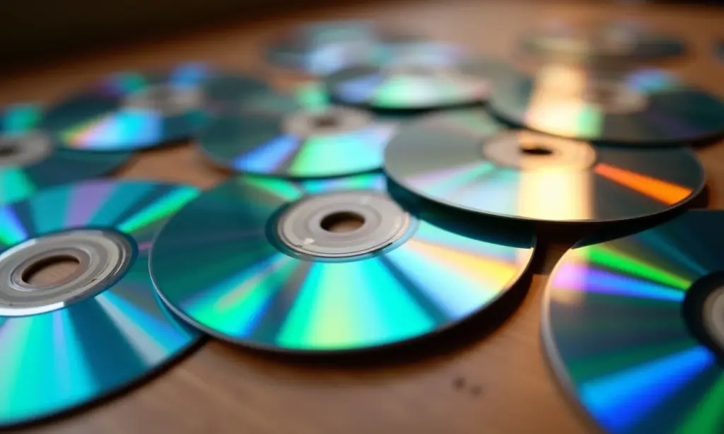 Artesanato criativo feito com CDs reciclados.