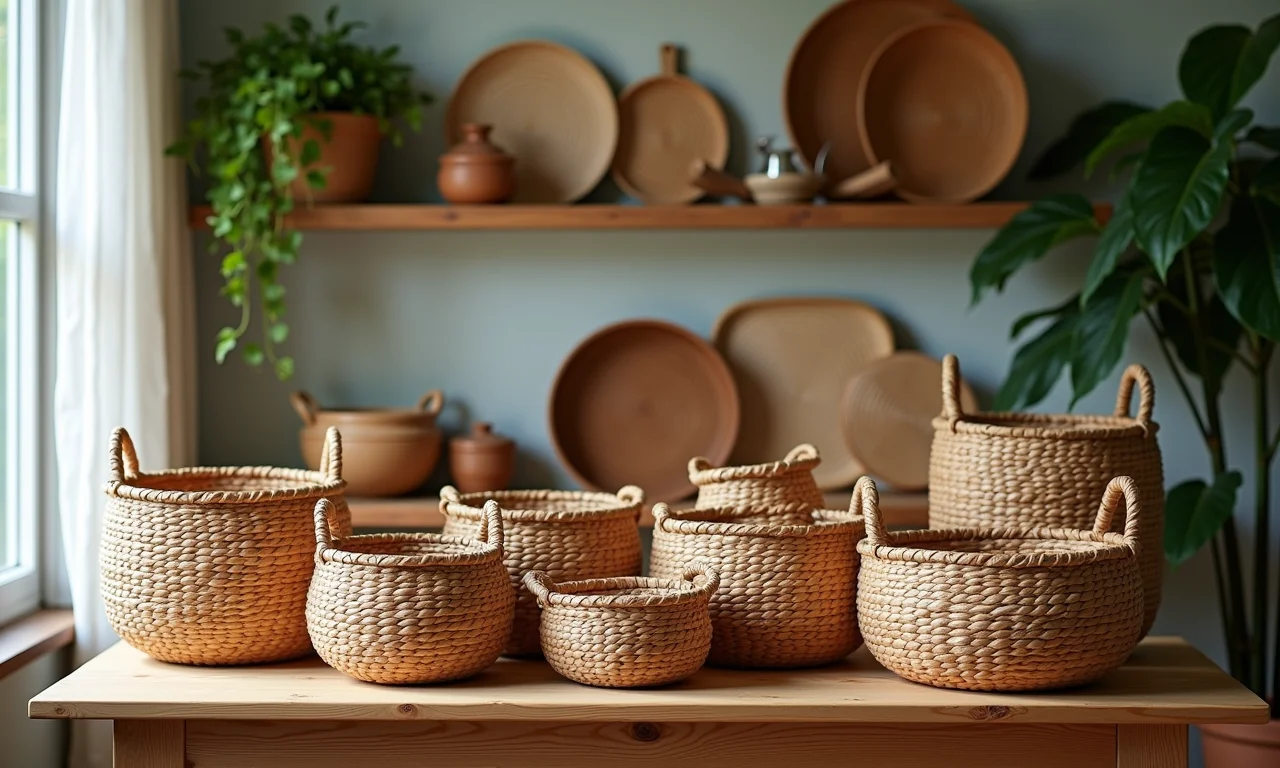 Artesanato útil: peças para organizar e decorar em uma mesa de madeira.