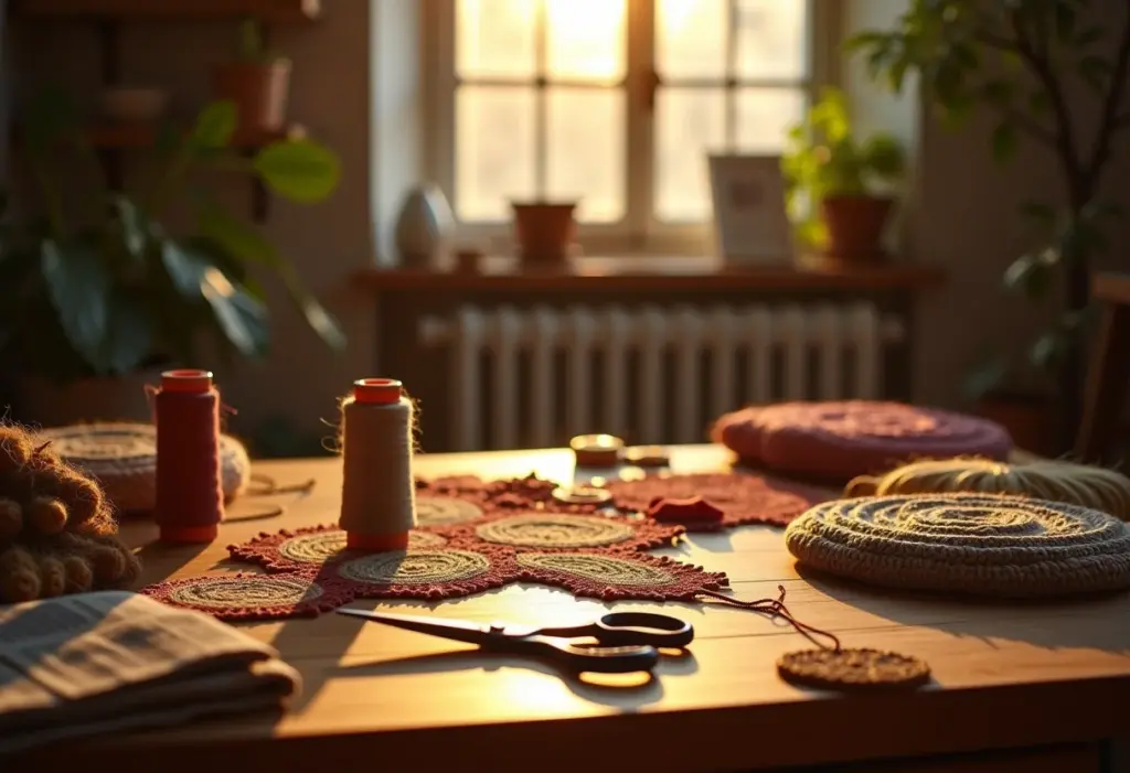 Artesanatos variados em ateliê brasileiro com luz natural