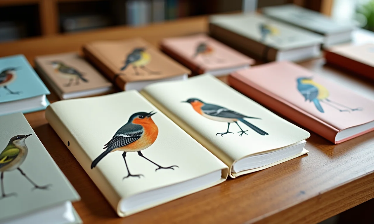 Bloquinhos de anotações com capa temática de passarinho.