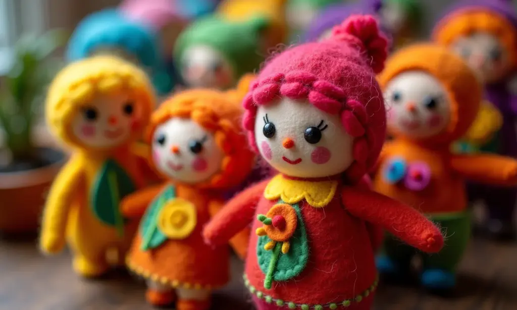 Bonecos de feltro da Galinha Pintadinha feitos à mão.