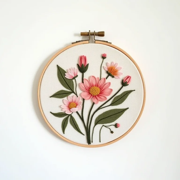 Bordado criativo em bastidor pendurado na parede