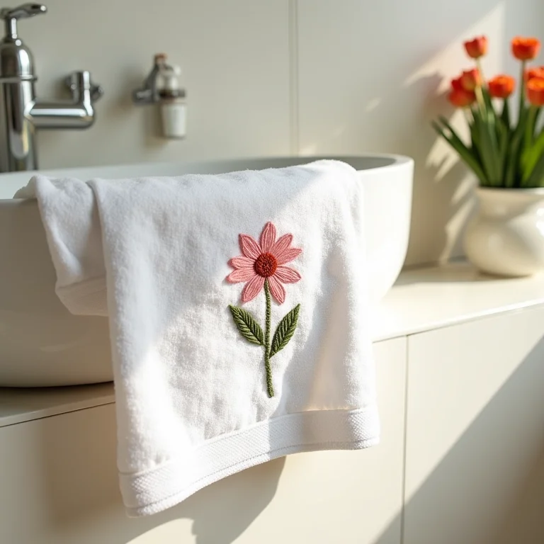 Bordados florais simples em toalha