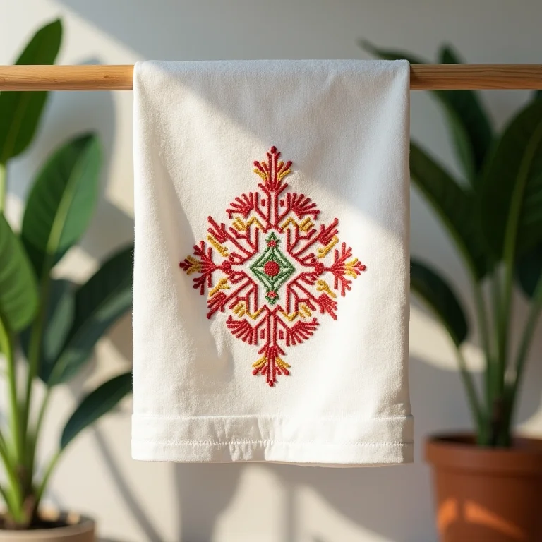 Bordados geométricos modernos em toalha