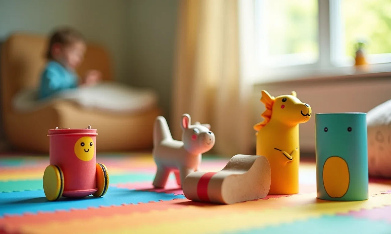 Brinquedos criativos para crianças feitos com rolos de papel higiênico.